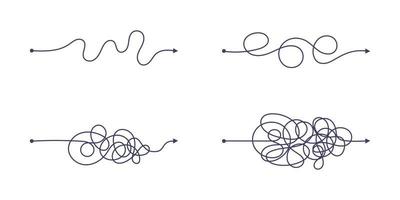 Complex and easy simple way from start to end vector illustration set.