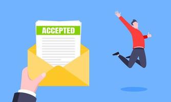 Job or university acceptance letter with envelope and paper sheets document email. vector