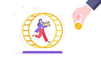 Rat race business concept with businessman running in hamster wheel working hard and always busy vector