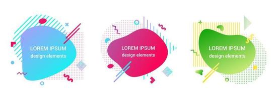 Modern liquid abstract element graphic gradient flat style design fluid vector colorful illustration set banner simple shape template for presentation, flyer, isolated on white background.