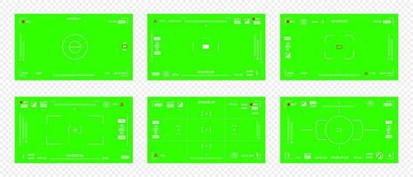 Green colored chroma key camera rec frame viewfinder overlay background screen flat style design vector illustration.