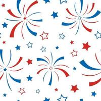 Seamless pattern with stars and firework. American Happy Independence Day. 4th of July. Vector wallpaper.