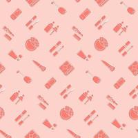 Cosmetic icon seamless pattern. Pink vector wallpaper. Good for fabric, wrapping paper, print etc.