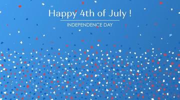 Tarjeta de felicitación festiva del 4 de julio con texto. feliz día de la independencia americana. fondo de diseño conceptual con confeti de papel en los colores americanos tradicionales: rojo, blanco, azul. vector