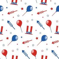 Seamless pattern with festive attributes. USA Independence Day. 4th of July. Vector wallpaper.