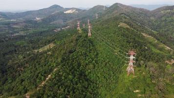 Drone view red and white electric tower video