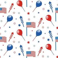 4th of July seamless pattern with festive attributes. USA Independence Day. Vector wallpaper.