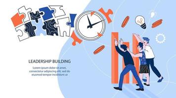Leadership building and project management web banner template. Career growth and job opportunities, business analysis and planning, company development. Vector illustration.
