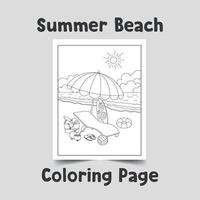 Coloring page of summer beach, line art on white background vector