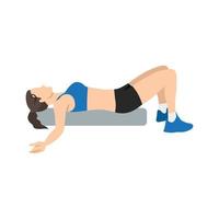 Woman doing Foam roller chest opener stretch exercise. Flat vector illustration isolated on white background