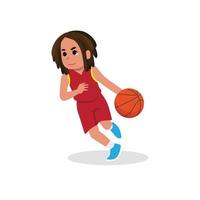 Basketball Player Child Set Vector. Poses. Leads The Ball. Sport Game Competition. Sport. Isolated Flat Cartoon Illustration vector