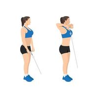 Woman doing Cable upright rows exercise. Flat vector illustration isolated on white background