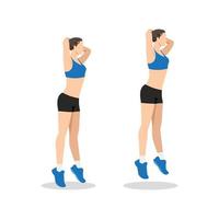 Woman doing Jumping calf presses. Raises exercise. Flat vector illustration isolated on white background