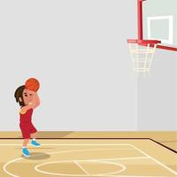 vector de conjunto de niños de jugador de baloncesto. posa lleva la pelota. competición de juegos deportivos. deporte. ilustración de dibujos animados plana aislada