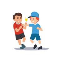 Two young boys fighting flat vector illustration isolated on white background