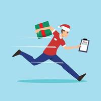Vector modern creative Christmas concept illustration featuring A package courier on a Christmas Day