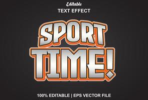 efecto de texto de tiempo deportivo con color naranja editable. vector