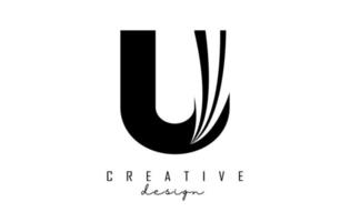 Black letter U logo with leading lines and road concept design. Letter U with geometric design. vector