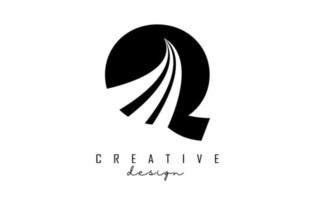 Black letter Q logo with leading lines and road concept design. Letter Q with geometric design. vector