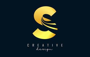 Creative golden letter S logo with leading lines and road concept design. Letter S with geometric design. vector