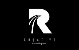 White letter R logo with leading lines and road concept design. Letter R with geometric design. vector