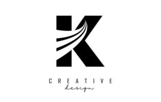 Black letter K logo with leading lines and road concept design. Letter K with geometric design. vector