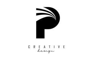 Black letter P logo with leading lines and road concept design. Letter P with geometric design. vector