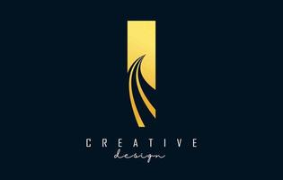 Creative golden letter I logo with leading lines and road concept design. Letter I with geometric design. vector