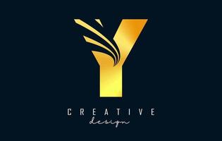 Creative golden letter Y logo with leading lines and road concept design. Letter Y with geometric design. vector