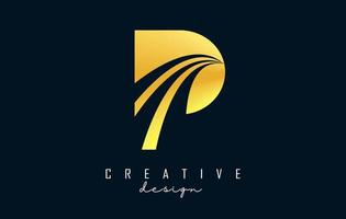 logotipo creativo de la letra p dorada con líneas principales y diseño de concepto de carretera. letra p con diseño geométrico. vector