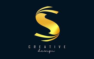 logotipo creativo de la letra dorada con líneas principales y diseño de concepto de carretera. letra s con diseño geométrico. vector