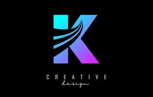 Colorful letter K logo with leading lines and road concept design. Letter K with geometric design. vector