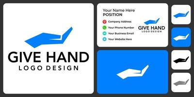 Hand giving logo design with business card template. vector