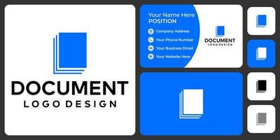 Simple document logo design with business card template. vector