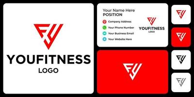 Letter Y F monogram fitness logo design with business card template. vector