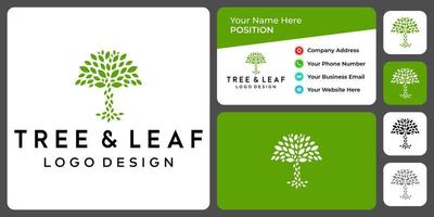 Unique tree logo design with business card template. vector