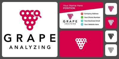 Grape and magnifying glass logo design with business card template. vector