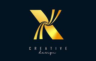 Creative golden letter X logo with leading lines and road concept design. Letter X with geometric design. vector