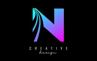 Colorful letter N logo with leading lines and road concept design. Letter N with geometric design. vector
