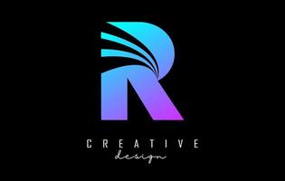 Colorful letter R logo with leading lines and road concept design. Letter R with geometric design. vector