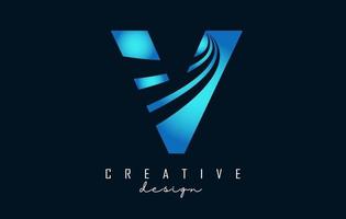 Creative letter V logo with leading lines and road concept design. Letter V with geometric design. vector