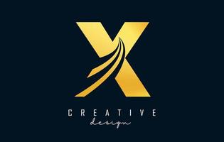 Creative golden letter X logo with leading lines and road concept design. Letter X with geometric design. vector