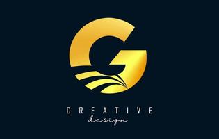Creative golden letter G logo with leading lines and road concept design. Letter G with geometric design. vector