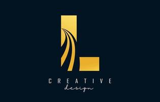 Creative golden letter L logo with leading lines and road concept design. Letter L with geometric design. vector