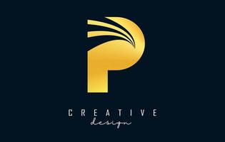 Creative golden letter P logo with leading lines and road concept design. Letter P with geometric design. vector
