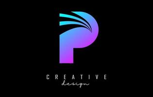 Colorful letter P logo with leading lines and road concept design. Letter P with geometric design. vector