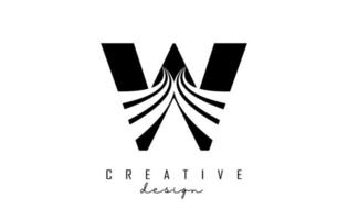 Black letter W logo with leading lines and road concept design. Letter W with geometric design. vector