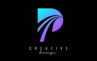 Colorful letter P logo with leading lines and road concept design. Letter P with geometric design. vector