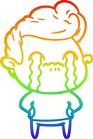 dibujo de línea de gradiente de arco iris hombre de dibujos animados llorando vector