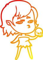 warm gradient line drawing cartoon vampire girl vector